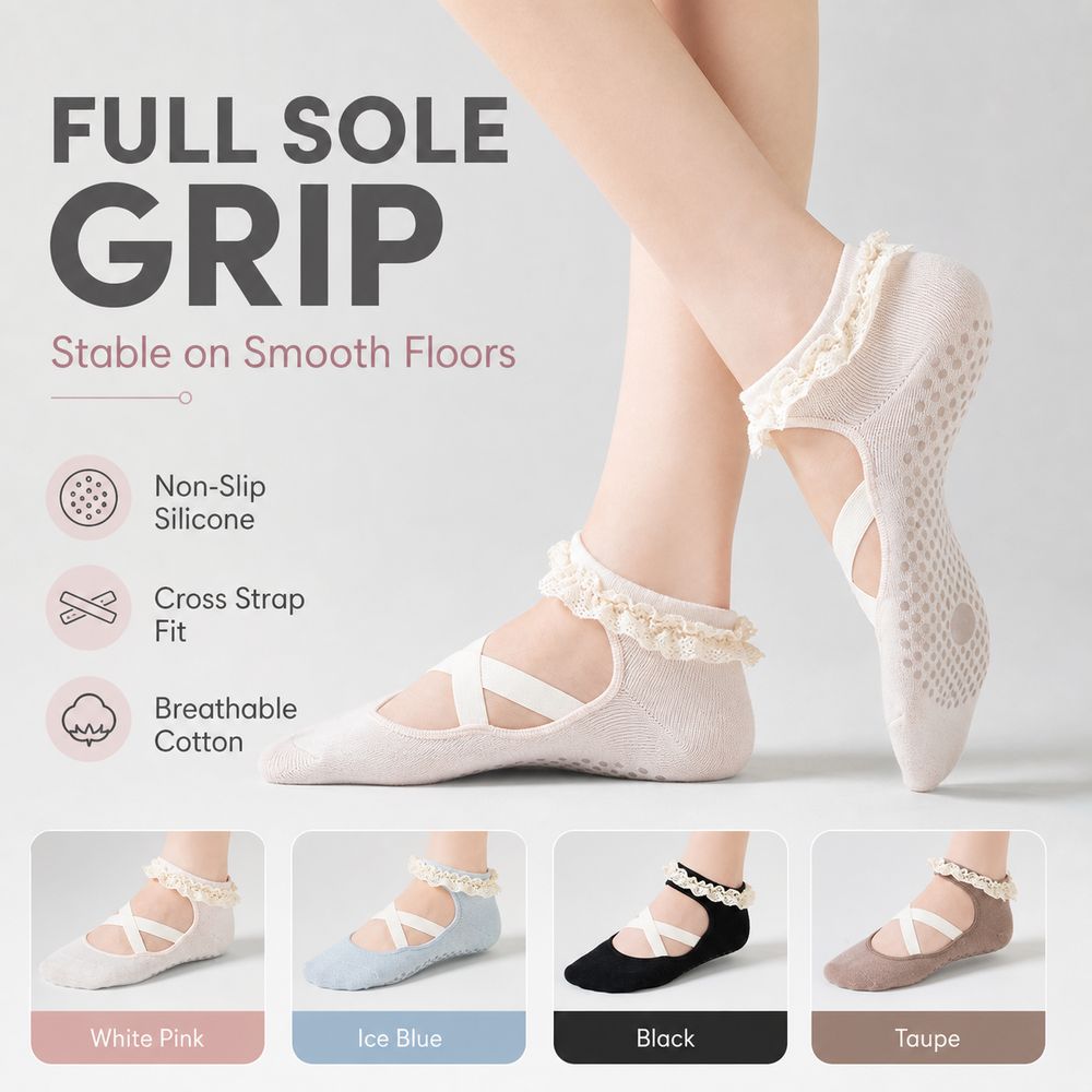 Pilates Ankle Strap - New Non Slip Yoga Socks Lace